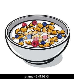 Illustration of the cereal snack with berries and milk Stock Vector