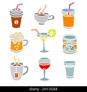 illustration of the alcohol drinks and beverages icons set Stock Vector