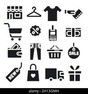 illustration of the set shopping and sale icons black and white color Stock Vector