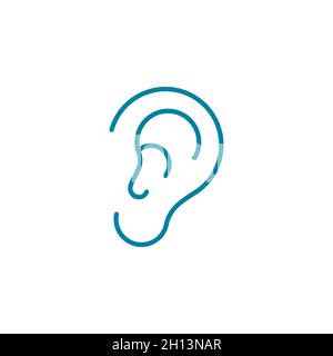 Ear line icon. Biometrics concept. Hearing problem. Unique feature for human identification. Audio listening idea. Noise exposure. Hearing impairment. Stock Vector