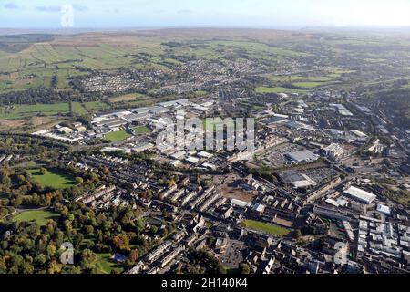 aerial view of the West Yorkshire town of Keighley, taken form the south west Stock Photo