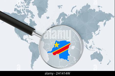 Map of DR Congo with a pinned blue pin. Pinned flag of DR Congo, vector ...