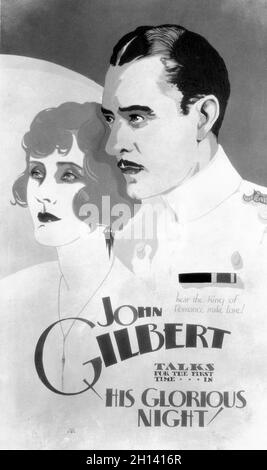 Original US Cinema Display Art for CATHERINE DALE OWEN and JOHN GILBERT in his 1st Talking Feature Film HIS GLORIOUS NIGHT 1929 director / music LIONEL BARRYMORE play Olympia by Ferenc Molnar costume design David Cox producer Irving Thalberg Metro Goldwyn Mayer Stock Photo