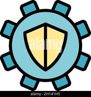 Secured gear interface icon. Outline secured gear interface vector icon color flat isolated Stock Vector