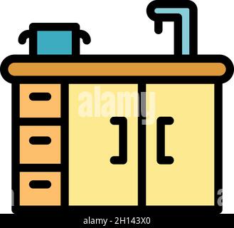 Kitchen sink icon. Outline kitchen sink vector icon color flat isolated Stock Vector