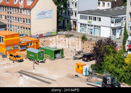 Eine Baustelle in der City von Kiel auf der zunächst eine Pfahlgründung für das Funament erstellt wird