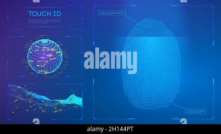 Touch id digital personal identifier. Personal data privacy id concept. Vector illustration. Stock Vector