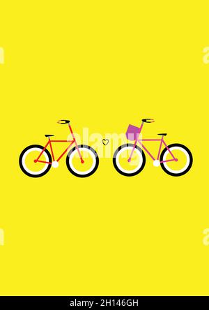 Cycle illustration in yellow background, Lovers cycle, Simple flat illustration design Stock Vector