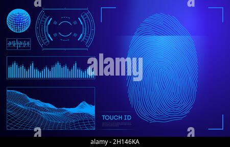 Touch id digital personal identifier. Personal data privacy id concept. Vector illustration. Stock Vector