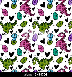 Kids pattern with cute dinosaurs Stock Photo