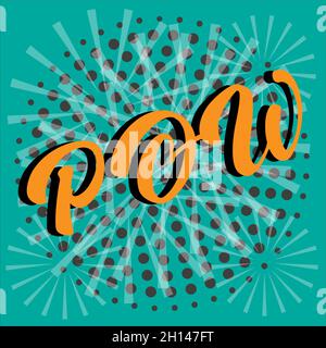 POW Comic lettering Vector cartoon illustration in retro pop art style on halftone background Stock Vector