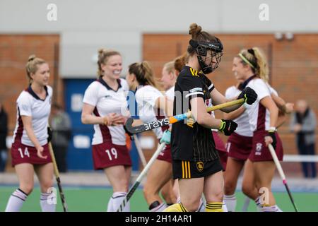 London, UK. 16th Oct, 2021. Dejection at the Vitality Womens Hockey League Premier game between Wimbledon and Beeston at Raynes Park High School in London, England. Credit: SPP Sport Press Photo. /Alamy Live News Stock Photo