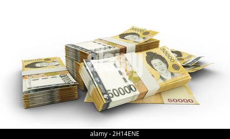 3D Stack of Korean won notes Stock Photo