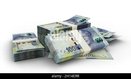 3D Stack of South african rand notes Stock Photo