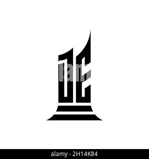 DE Monogram logo letter with building shape style design isolated on white background, real estate property, architech logo letter building. Stock Vector