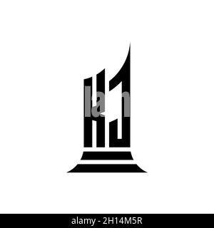 KJ Monogram logo letter with building shape style design isolated on white background, real estate property, architech logo letter building. Stock Vector