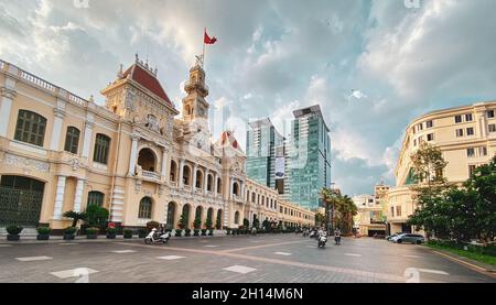 Saigon, Vietnam - Jan 26, 2021. The City Hall of Saigon, Vietnam. Saigon used to be the capital of the Republic of Vietnam, the largest economic cente Stock Photo