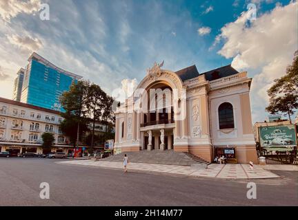 Saigon, Vietnam - Jan 26, 2021. Grand Opera House of Saigon, Vietnam. Saigon used to be the capital of the Republic of Vietnam, the largest economic c Stock Photo