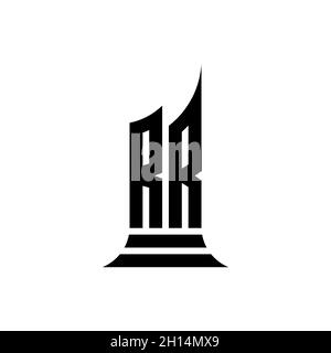 RR Monogram logo letter with building shape style design isolated on white background, real estate property, architech logo letter building. Stock Vector