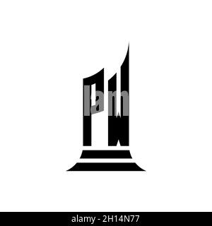 PW Monogram logo letter with building shape style design isolated on white background, real estate property, architech logo letter building. Stock Vector