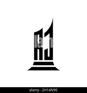 RJ Monogram logo letter with building shape style design isolated on white background, real estate property, architech logo letter building. Stock Vector