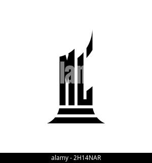 ML Monogram logo letter with building shape style design isolated on white background, real estate property, architech logo letter building. Stock Vector
