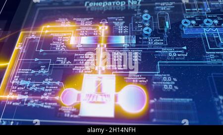 Abstract animation of golden usb flash drive with virus inserting in the laptop and hacking the factory system. Hacking software Stock Photo