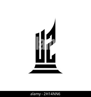 UZ Monogram logo letter with building shape style design isolated on white background, real estate property, architech logo letter building. Stock Vector