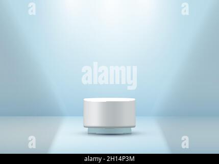 3D white cylinder pedestal in soft blue empty room with light and shadow background. You can use for products display presentation, cosmetic, Studio r Stock Vector