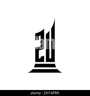 ZU Monogram logo letter with building shape style design isolated on white background, real estate property, architech logo letter building. Stock Vector