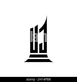 UJ Monogram logo letter with building shape style design isolated on white background, real estate property, architech logo letter building. Stock Vector