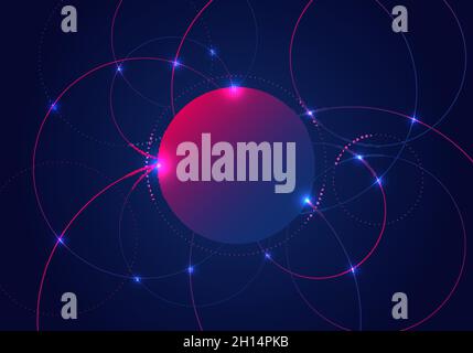 Abstract circles lines and glow light dots on dark blue background. Technology science connection concept. Vector illustration Stock Vector