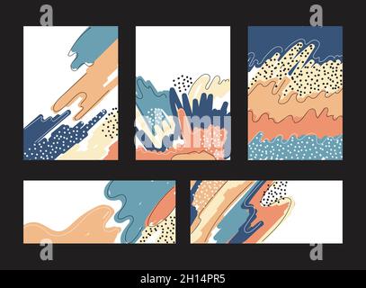 Set of brochure template hand drawn paint brush pattern with line on white background. Vector illustration Stock Vector