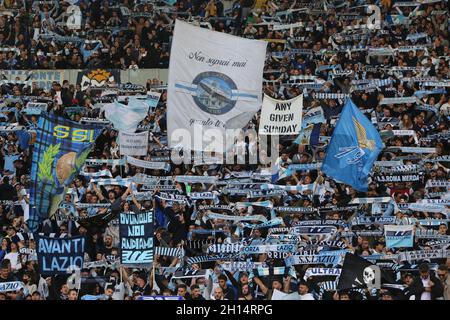 Rome, Italy. 16th Oct, 2021. ROME, Italy - 16.10.2021: lazio fans flags during the Italian Serie A football match between SS LAZIO VS FC INTER MILAN at Olympic stadium in Rome on October 16th, 2021. Credit: Independent Photo Agency/Alamy Live News Stock Photo