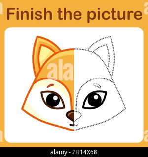 Connect the dot and complete the picture. Simple coloring fox. Drawing game for children Stock Vector