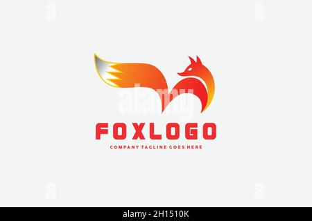 orange fox logo design template illustration, simple orange fox in black background, usable vector logo design template for technology, business, indu Stock Vector