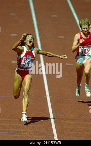 Florence Griffith Joyner competing at the 1988 Olympic Summer Games Stock Photo