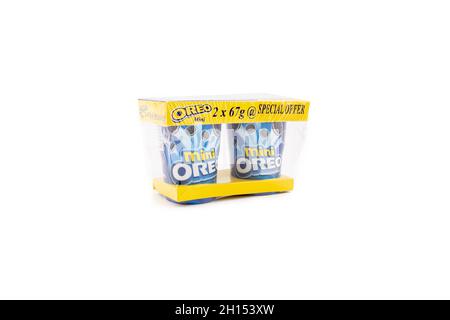 OREO Mini Chocolate Sandwich Cookies pack of two cups on isolated background Stock Photo