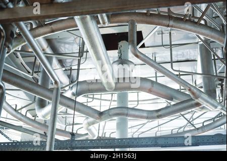 Heavy duty steel pipelines for pumping liquids. Stock Photo