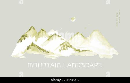 Mountain landscape watercolor. Vector illustration. For poster. Stock Vector