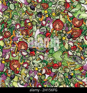 Cartoon Salad Seamless Pattern Stock Vector