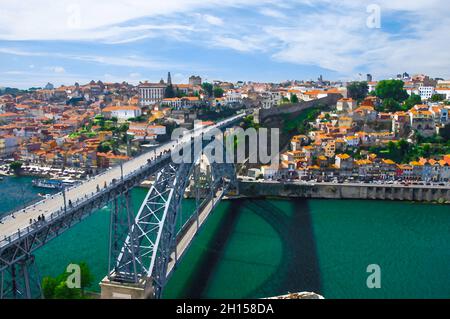 Watercolor drawing of Porto panorama, panoramic view of The Eiffel Bridge, Ponte Dom Luis, Bridge Ponti Di Don Luis, Douro river, panoramic view of Po Stock Photo