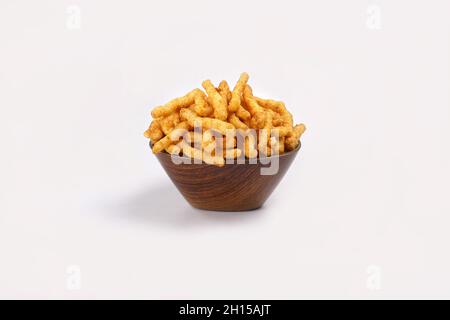 SNACKS STICKS CORN, isolated Image kurkure or namkeen sticks, background image. Stock Photo