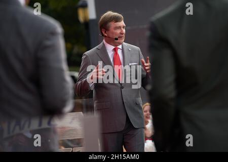 Athens, United States. 16th Oct, 2021. Georgia head coach Kirby Smart speaks during the live broadcast of ESPN College Gameday from the University of Georgia in Athens, Georgia, on October 16, 2021. Credit: Sanjeev Singhal/The News Access Credit: The Photo Access/Alamy Live News Stock Photo