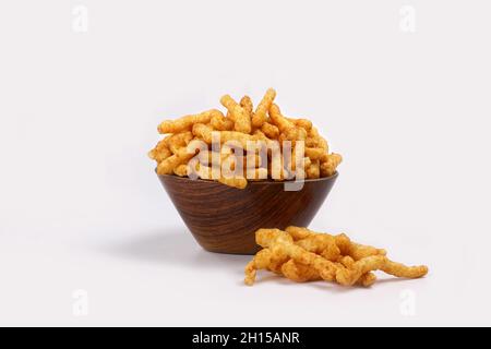 SNACKS STICKS CORN, isolated Image kurkure or namkeen sticks, background image. Stock Photo