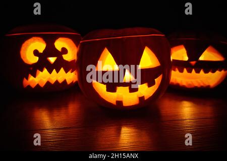 Halloween pumpkins, decoration & background Stock Photo