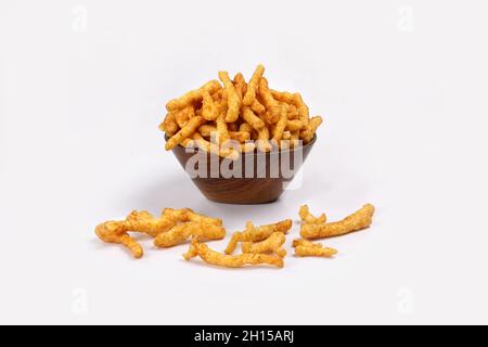 SNACKS STICKS CORN, isolated Image kurkure or namkeen sticks, background image. Stock Photo