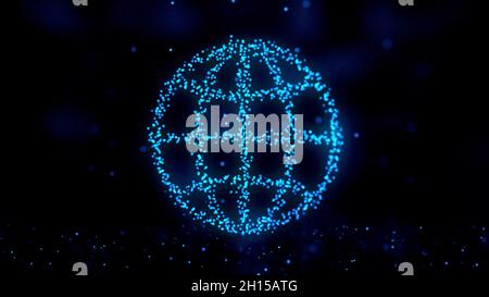 Animation of plexus network from Internet symbol on colorful background with flowing of plexus particles. Internet sign. Seamless loop. Stock Photo