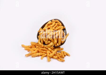 SNACKS STICKS CORN, isolated Image kurkure or namkeen sticks, background image. Stock Photo