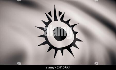 Star Wars. Black sun flag is waving on transparent background. Close-up of waving flag with Black sun logo, seamless loop. Editorial animation. Stock Photo